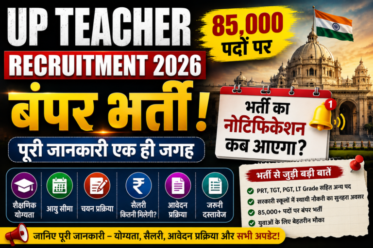 UP Teacher Recruitment 2026: 85,000 पदों पर बंपर भर्ती की पूरी जानकारी भर्ती का नोटिफिकेशन कब आएगा?